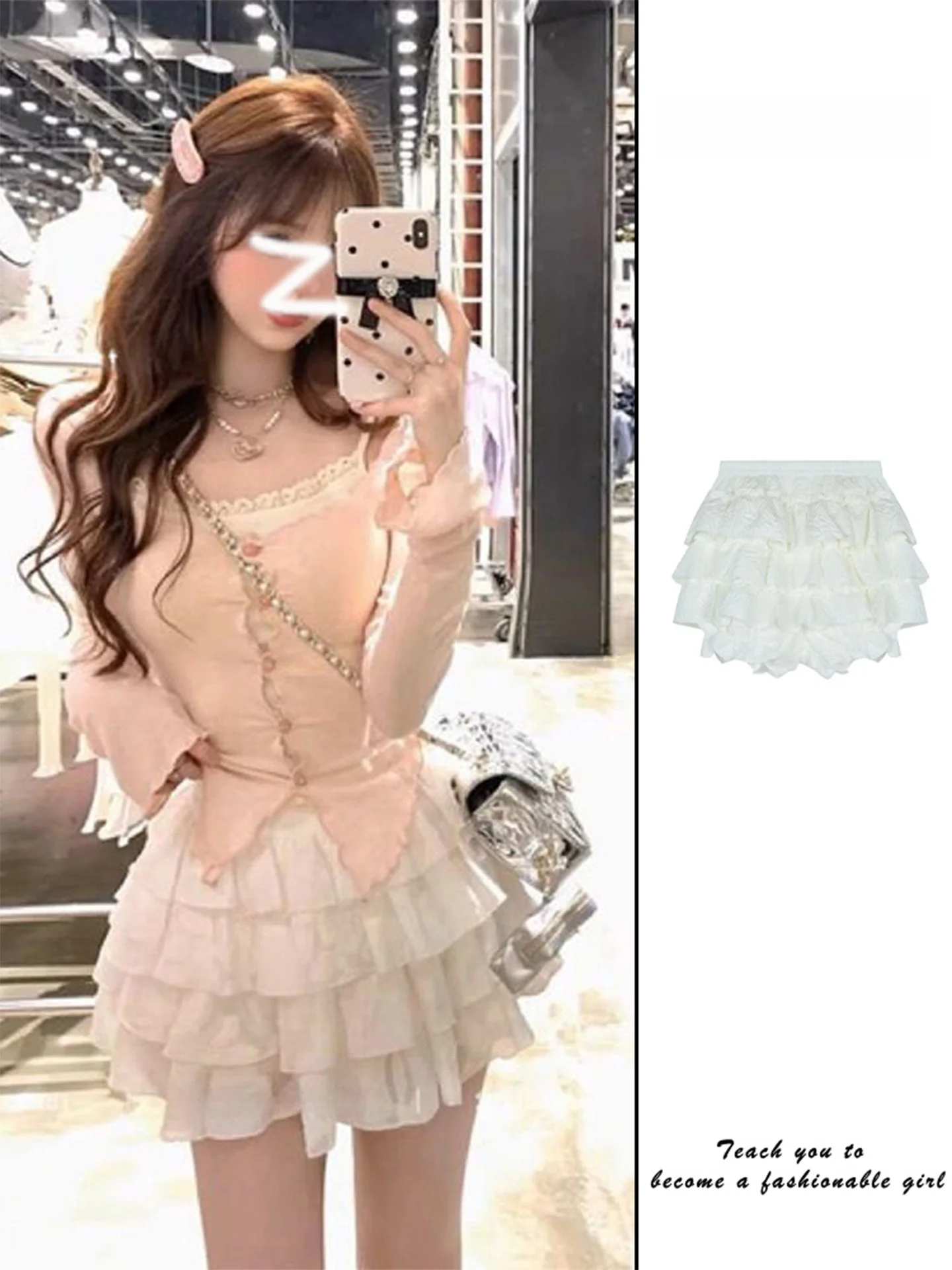 

Pure Desire Sweet Sle White Lace Puffy f-length Skirt Women's Autumn Winter Small Cake Skirt Flounce Hem High Waist Slim...