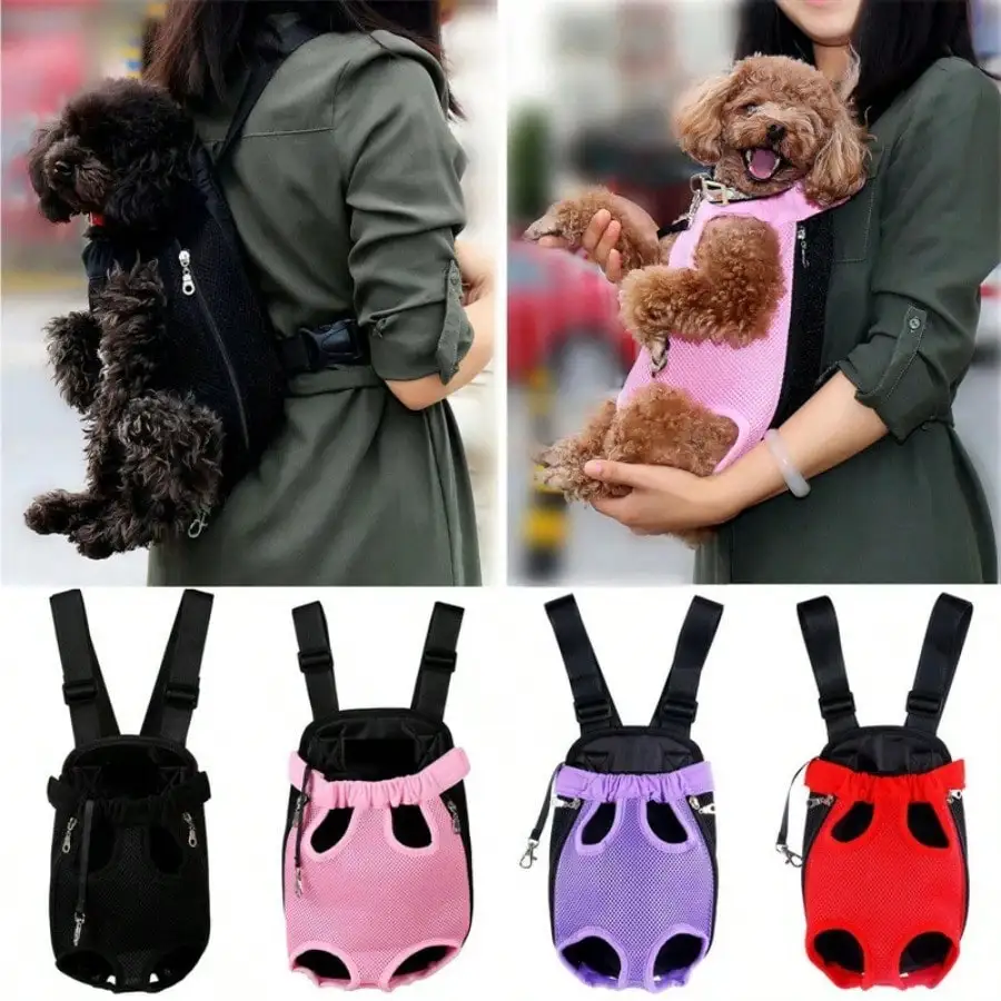 

Portable Mesh Pet Carrier Backpack for Small Dogs & Cats - Front Facing Travel Bag with Zippered Pockets