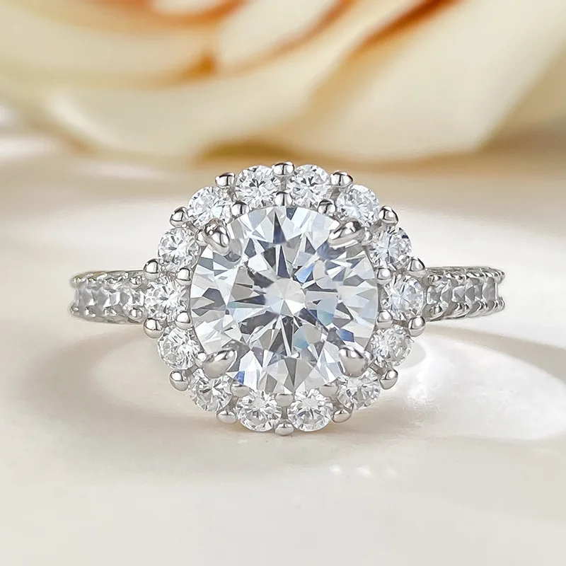 Xiaoyan's new 100% S925 silver diamond ring, 8mm white diamond wedding ring, women's anniversary commemorative gift