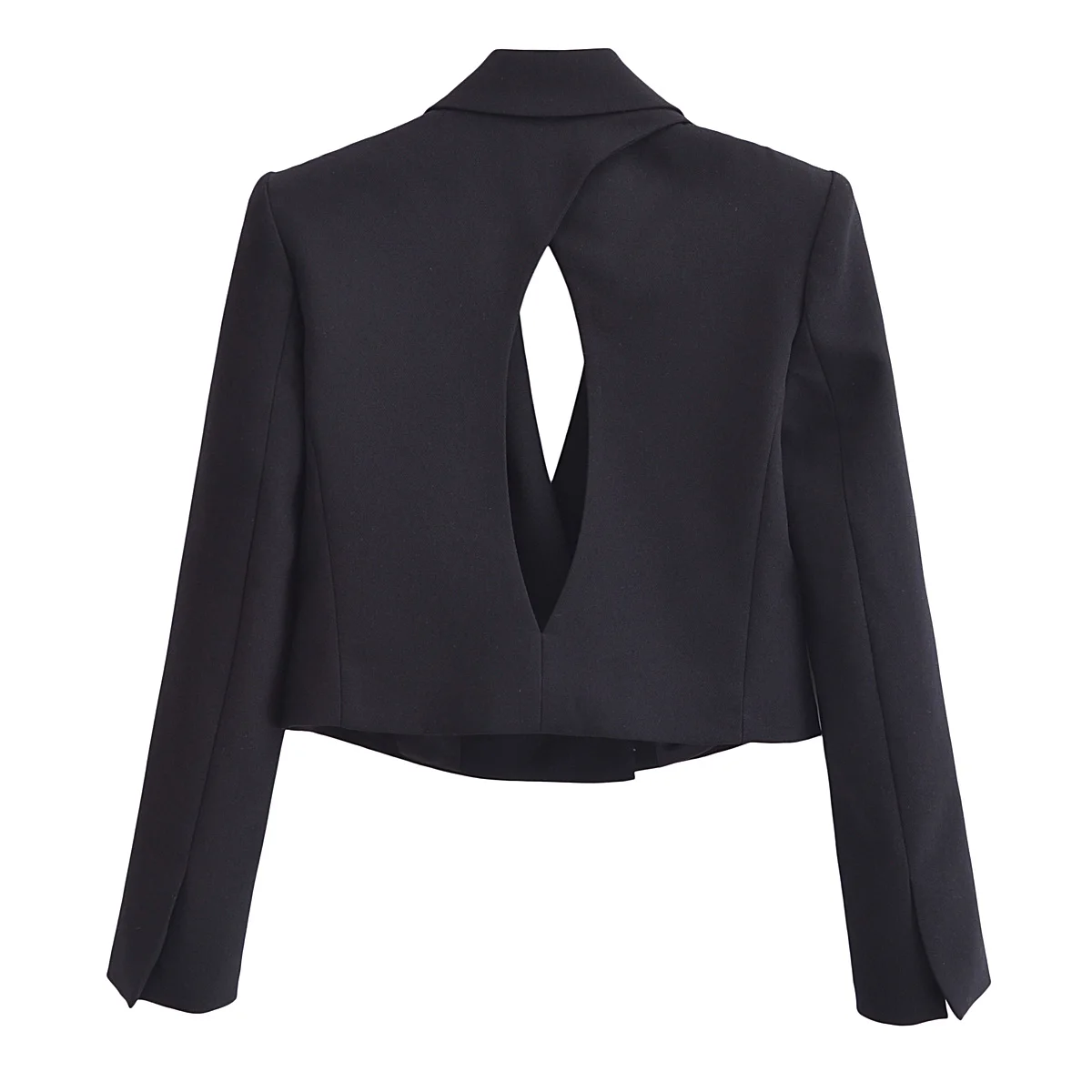 Tangada 2024 Women Black Hollow Crop Blazer Jacket Backless Long Sleeve Ladies Suit 6P054