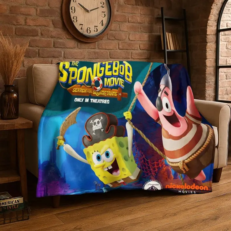 Cute S-SpongeBob Cartoon Soft Flannel Throw Blanket,Warm Cozy Blanket for Bed,Couch,Sofa,Bedroom,Living Room,Travel,Picnic Gift