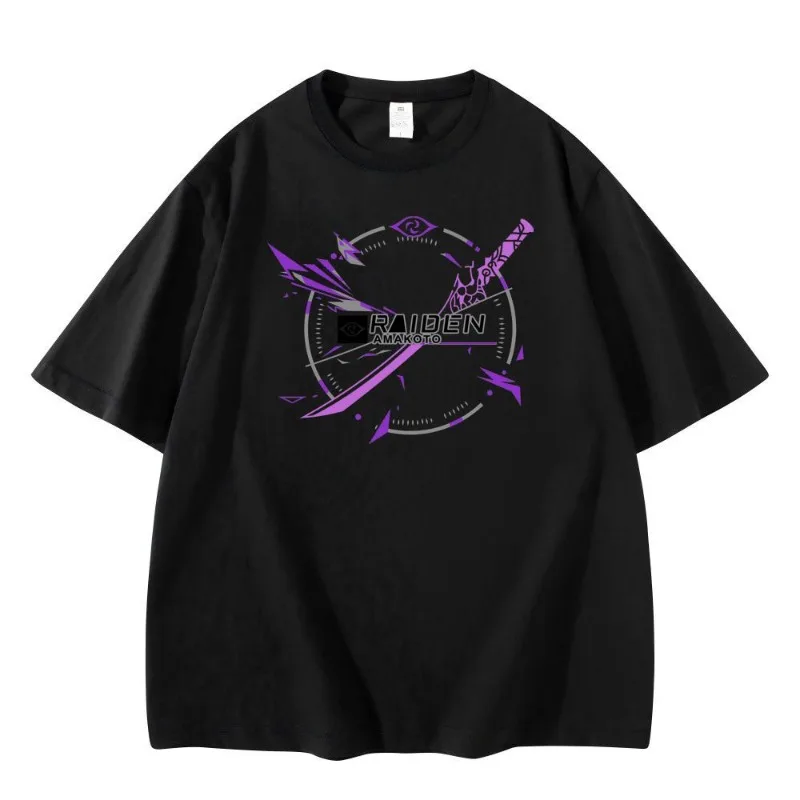 

2025 Gs Impact Game Anime Cos Raiden Shogun Citlali Xiao Zhongli Etc. Unisex Summer Casual Top with Short Sleeves Present