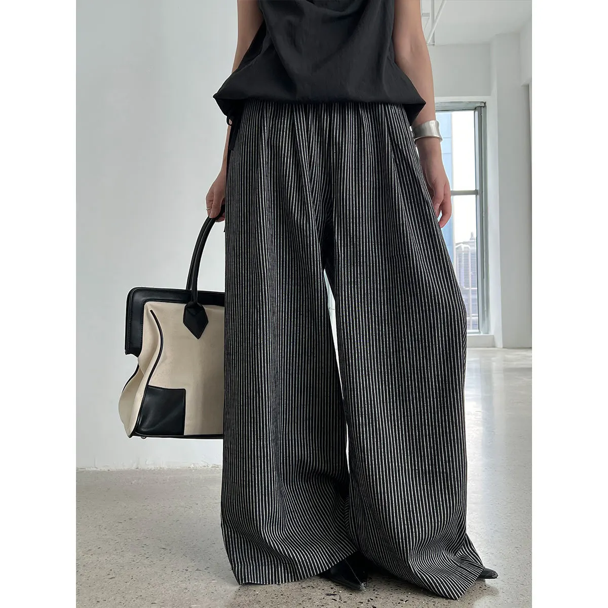 

Linen American casual pants for women, lazy stripes, summer new loose straight leg pants with drooping wide leg pants 2025 new