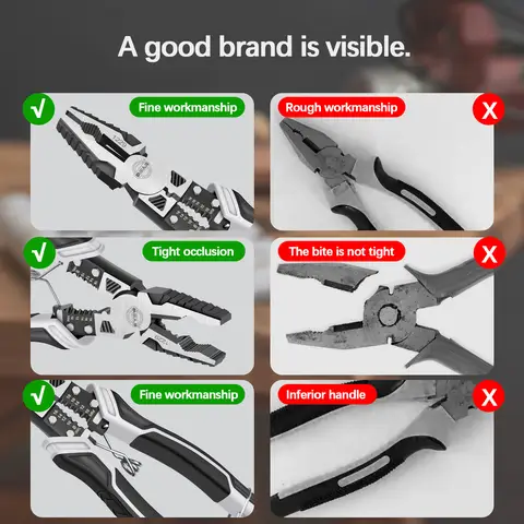 AIRAJ 8 tums multifunktionell diagonaltång 9 tums spetsig spetstång hårdvara Verktyg trådtänger, 3 st elektrikertänger 8 best sales multifunktionstång - №5