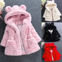 Niemowlęta dziewczynki ciepłe zimowe płaszcze grube Faux Fur moda dla dzieci kurtka z kapturem kurtka dla dziewczynki odzież wierzchnia odzież dziecięca 2 3 4 6 7 lat