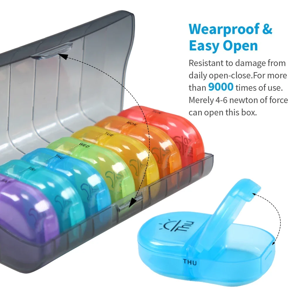 Weekly Pill Organizer 2 Times a Day, AM PM Pill Box with 7 Detachable Pill Case to Hold Medicine,Medication,Vitamins,Fish Oils