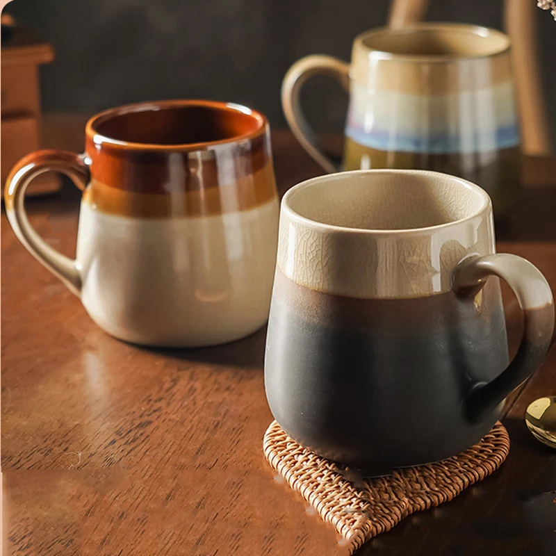450ml Gradient Creative Breakfast Cup Ice cracking Texture Design Universal Couple Home Coffee Cup Retro Simple Universal Mug