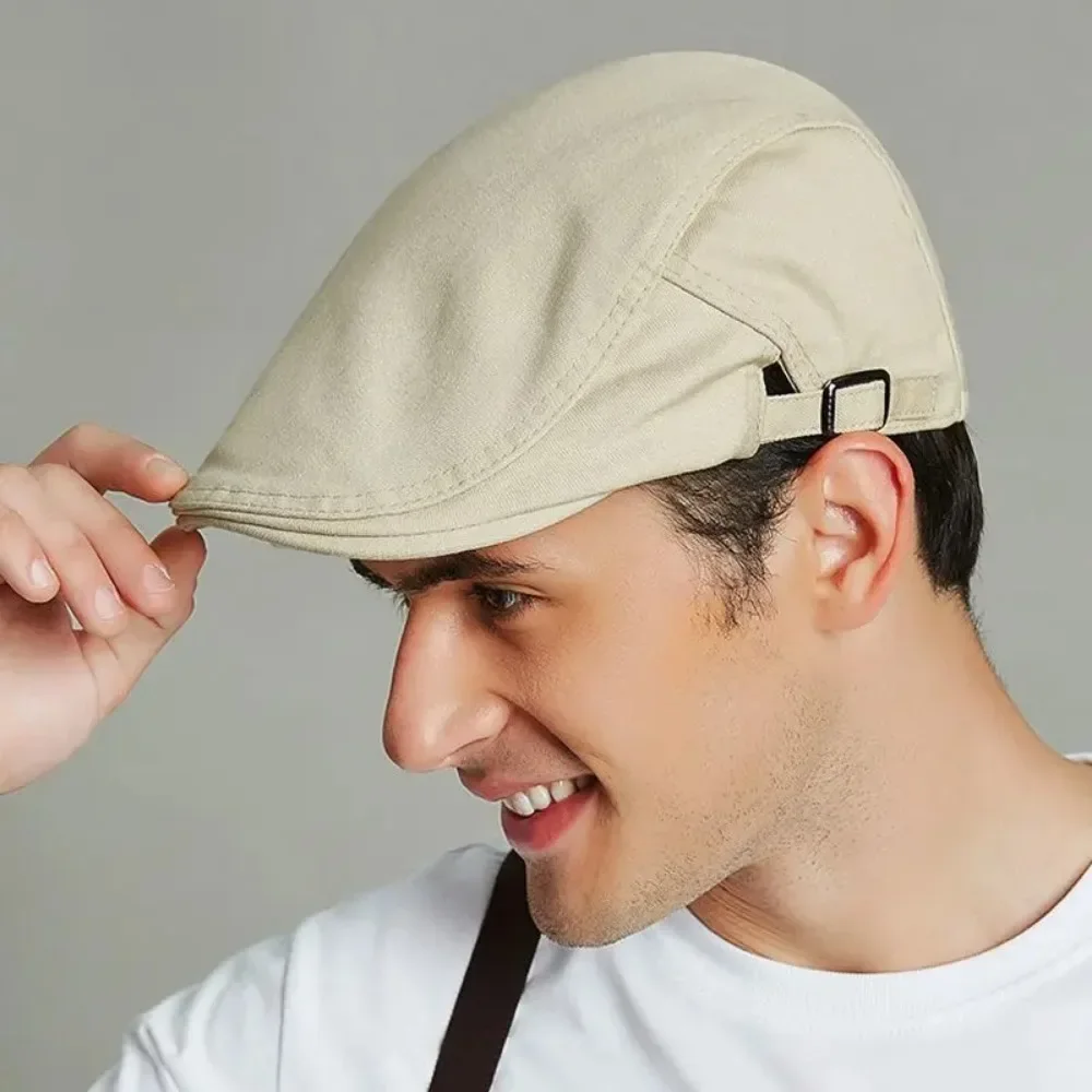 

Men's British Ivy Cap Fashion Big Head Men Spring and Summer Leisure Beret Male Solid Cotton Newsboy Hat 55-60cm 모자