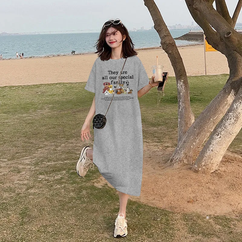 Super Cute Cartoon Dog Print Women's Summer 2025 New Oversized Loose Versatile Trendy Short Sleeved Dress 3