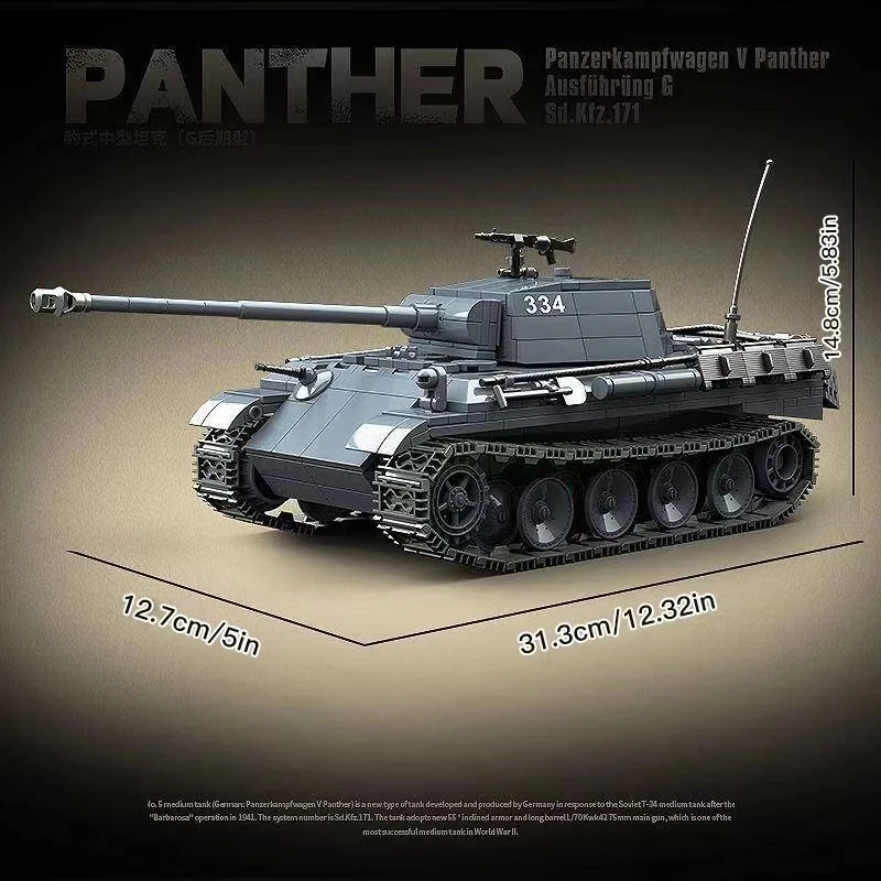 1180PCS WW2 German Military Model Panther Medium Tank Building Blocks Weapons Army Soliders Diy Bricks Toys For Boys Kids Gifts