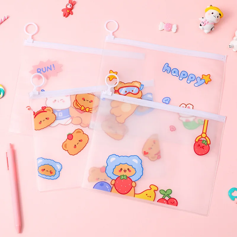 Schattige Beer Archief Tas Student Desktop Briefpapier Opberg Rits Tas Cartoon Transparante Waterdichte Test Papier Sundries Tas