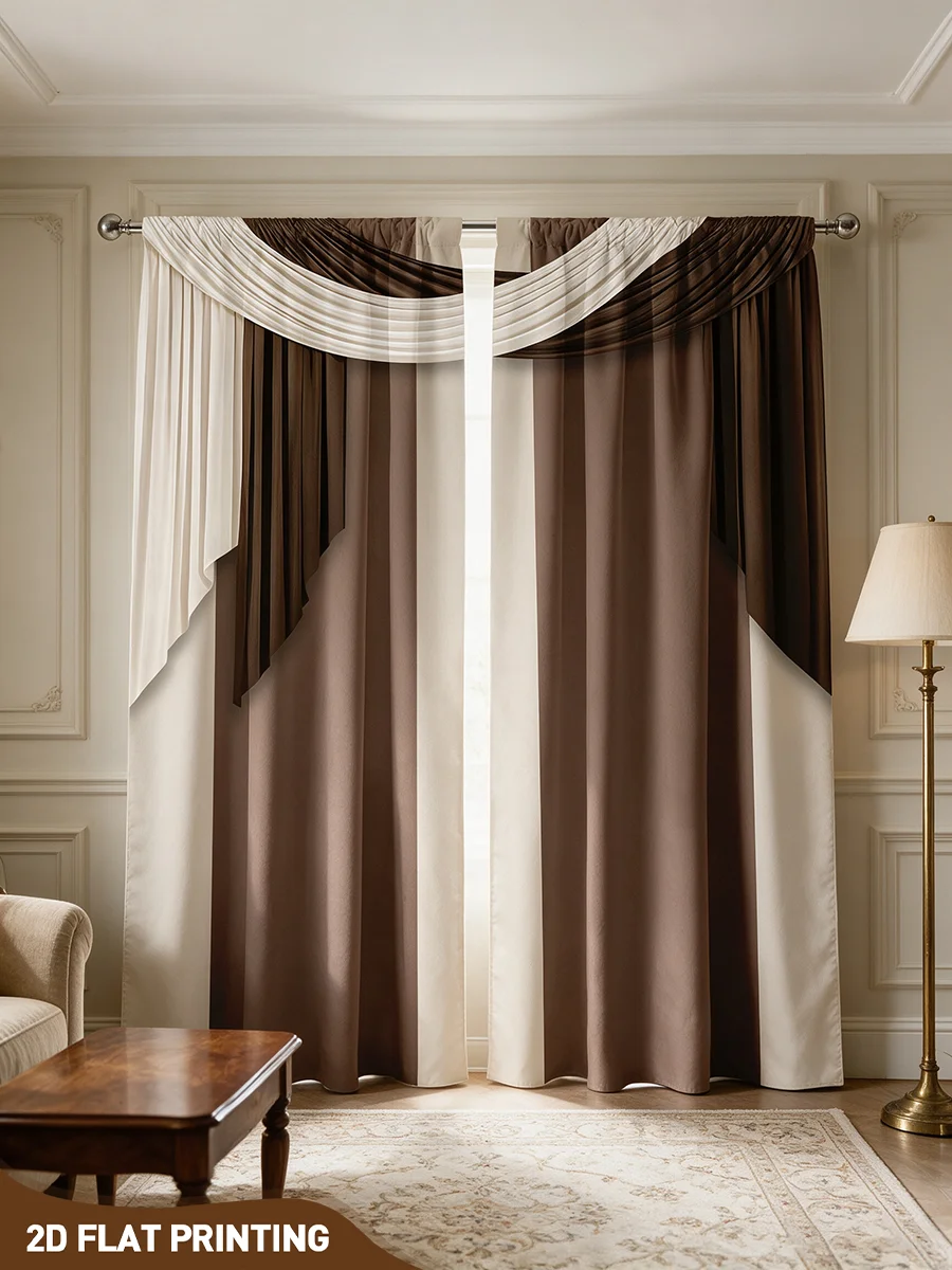 2PCS Light Coffee Curtains, Solid Neutral Tone Print, Minimalist Window Drapes for Living Room Bedroom Home Decor