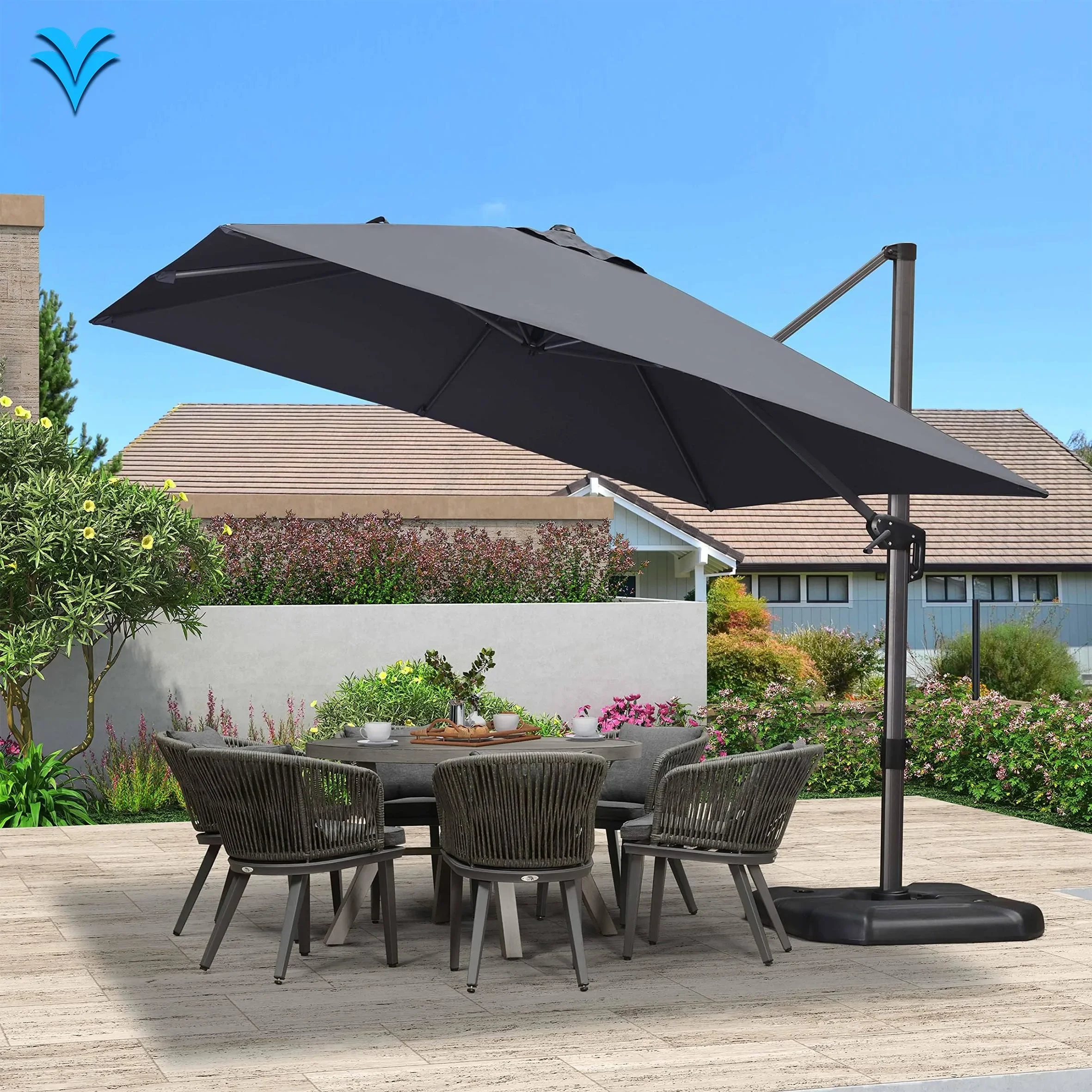 

Outdoor Parasol Garden Beach Patio Commerical Sonnenschirm Rectangular Heavy Duty Big Twin Parasol Umbrellas with Light