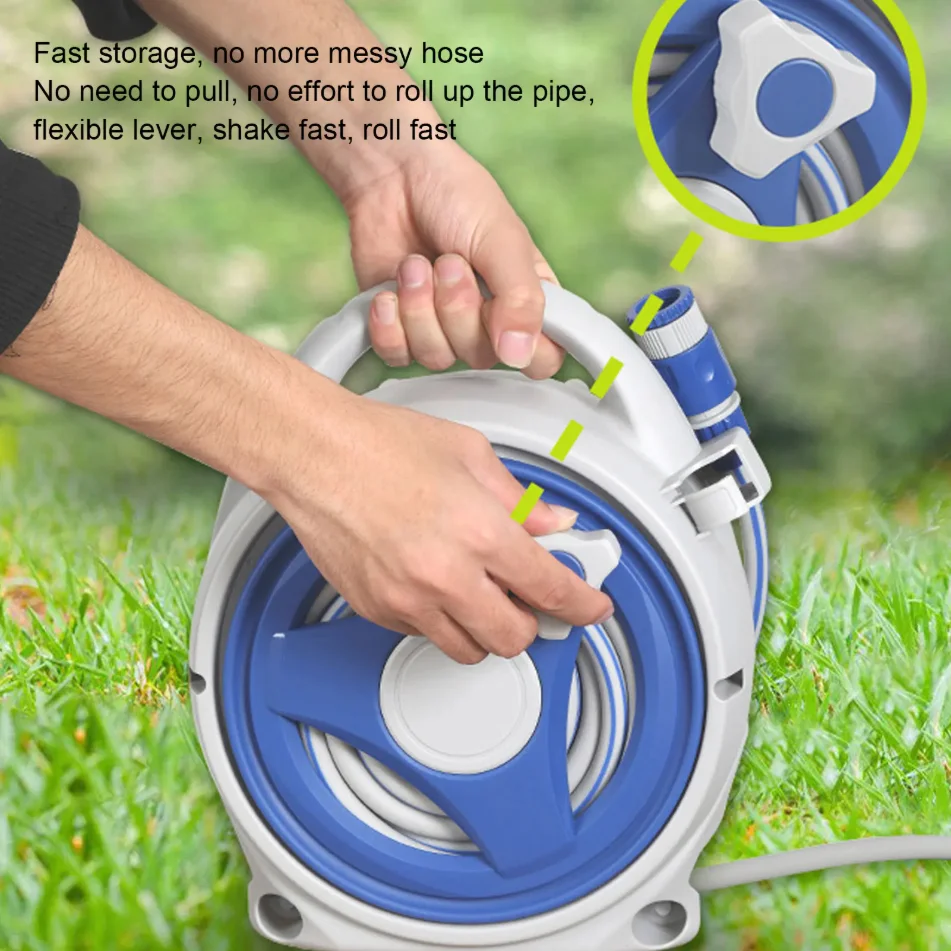 

Garden Hose Reel Handheld Sunproof Hose Reel with 15m Water Pipe Nozzle for Home Yard Watering Portable Hose Reel
