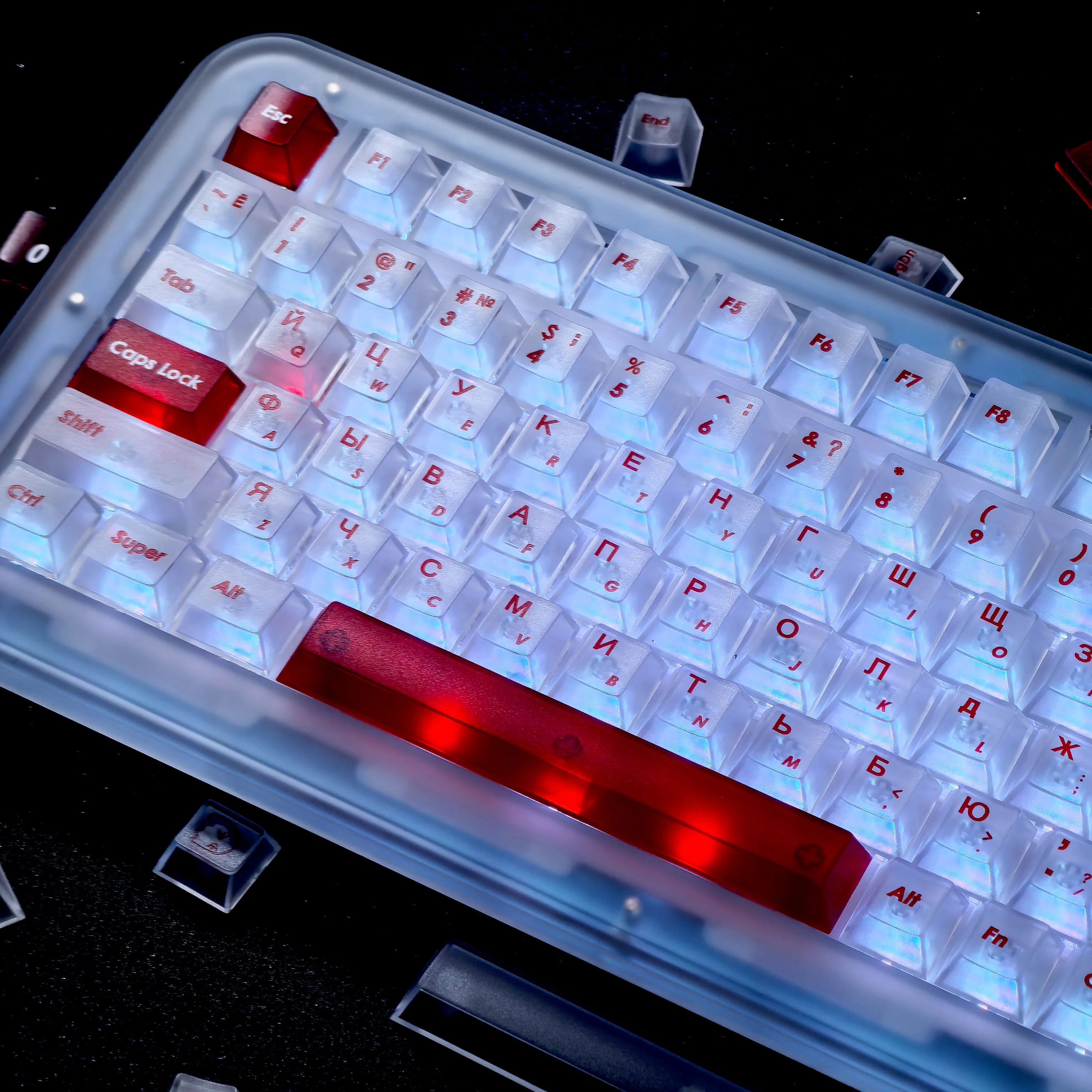 PC Russian Keycap Translucent Cherry 130Keys Silk Screen Process For Customized Aula f75/F99 Transparent Red Matte Korean Keycap