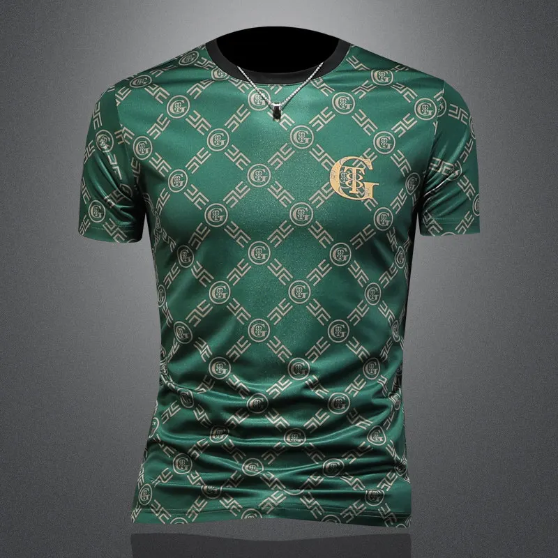 Luxury Retro Printed Short Sleeved T-shirt Men 2026 Spring Summer Round Neck Casual Social T-shirt Breathable Streetwear Tee Top
