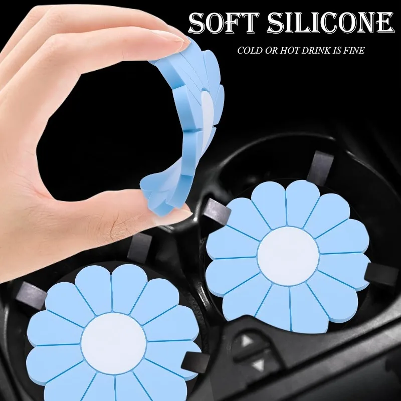 2Pcs Car Cup Holder Coaster Inserts, Daisy Shape, 2.75 Inch Non-Slip Silicone Cup Holder Insert, Universal Non-Slip Cup Holders