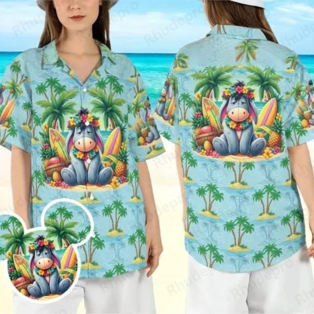 

Disney New Eeyore Tropical Leaves Hawaiian Shirt Summer Fashion Short Sleeve Shirts Men Women Casual Beach Shirts Hawaiian Shir