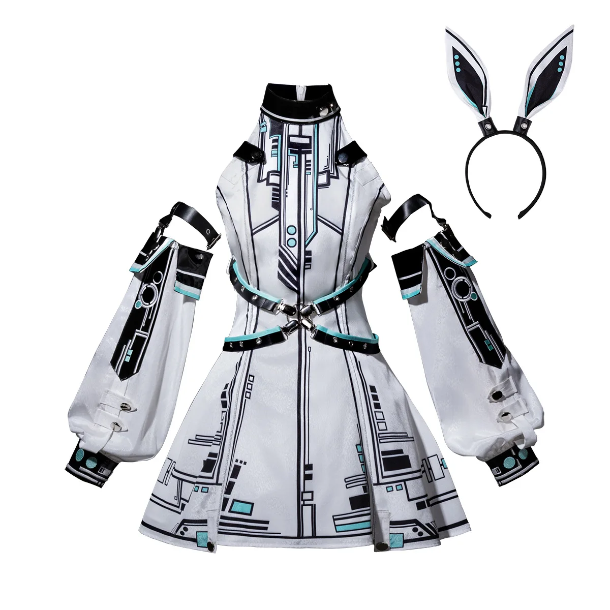 

Механический стиль Лолиты для девочек, крутой комплект платьев без рукавов с заячьими ушками, готическое женское короткое платье-майка с рукавами