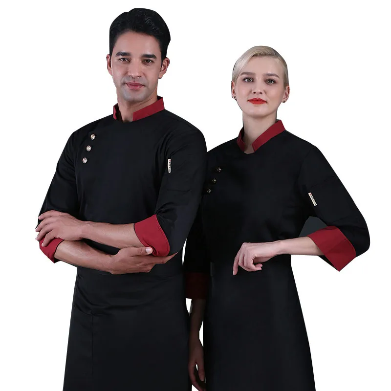 C325 cozinha restaurante cozinheiro workwear chef uniforme camisa múltipla cor dupla breasted chef jaqueta unisex manga longa macacão