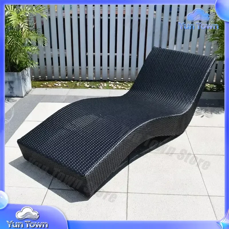Outdoor Rattan Sun Lounger Chaise Lounge with Cushion for Garden Patio Pool Swimming Beach Furniture Set for Outdoor
