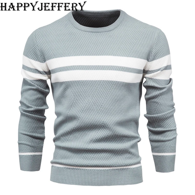 Mens Boys Winter Stripe Sweater Pocket Men Knit O Neck Sweaters Combination Colour Basic Pullover Man Casual Slim Fit Tops SW05