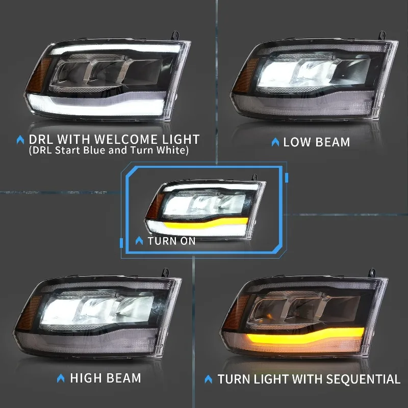 

Full LED Headlights For Ram 1500 2500 3500 2009-2010 / RAM 2011-2018 / RAM 1500 Classic 2019-2021 4th Gen (DS/DJ/D2)