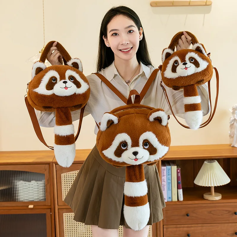 かわいいぬいぐるみアライグマハンドバッグ、面白い人形手作りバックパック、大容量ショルダーバッグ、漫画の子供と女の子のデイバッグ