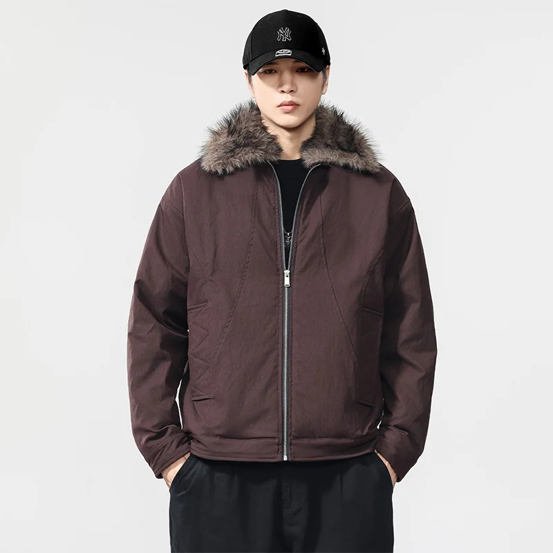 

Зимняя стеганая куртка со съемным меховым воротником, мужская модная теплая свободная повседневная стеганая хлопковая куртка-карго с подкладкой, парки, пальто, мужская верхняя одежда