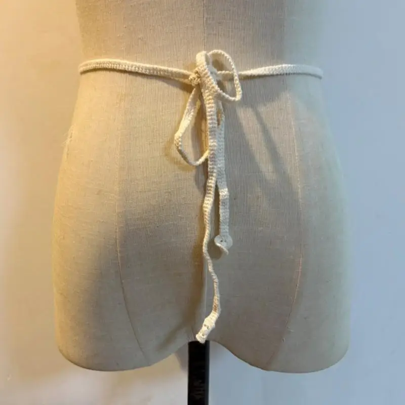 652F Cotton Linen Adjustable Waist Pants Drawstring Rope Belt 130cm Pants Accessories