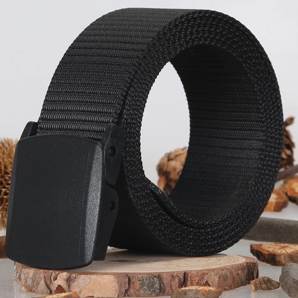 Metal Free Plastic Buckle Anti Allergic Woven Canvas Belt For Men And Women Leisure Travel Tactical Training Daily Work Belt