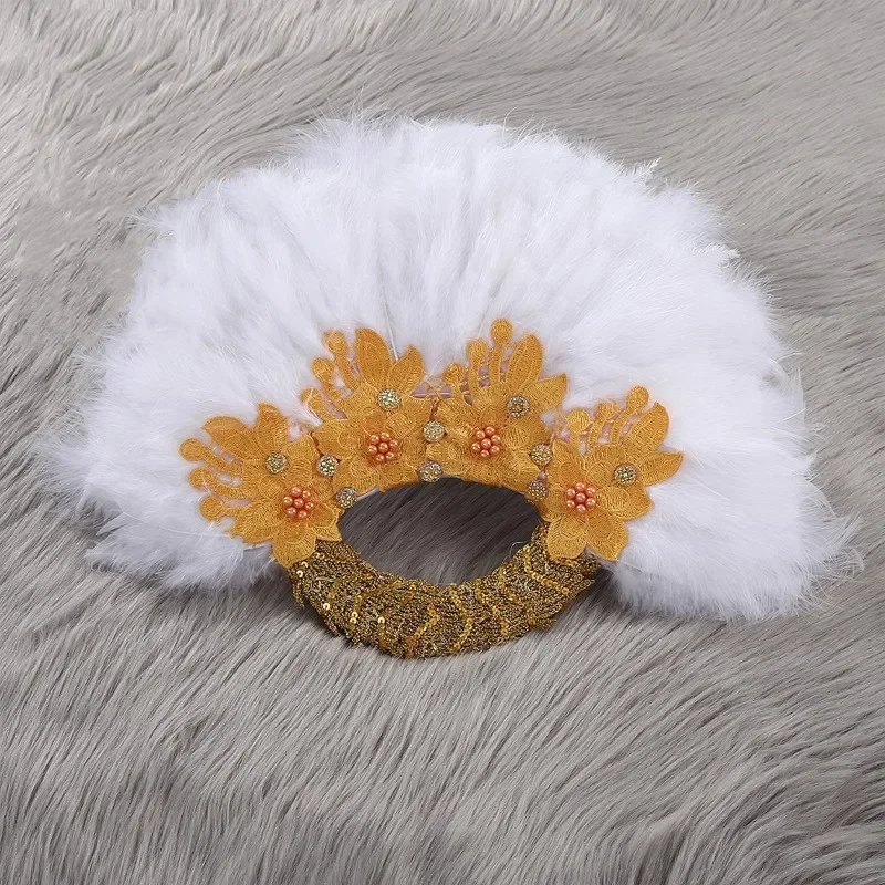 

Western Style Feather Fan Wedding Bride Wedding Stage Performance Party Feather Double Side Feather Colorful Round Fan