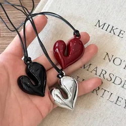 Red Heart Pendant Necklace vintage 80s Aesthetic Love inspired choker New Fashion Romantic Heart Necklace For Women Girls