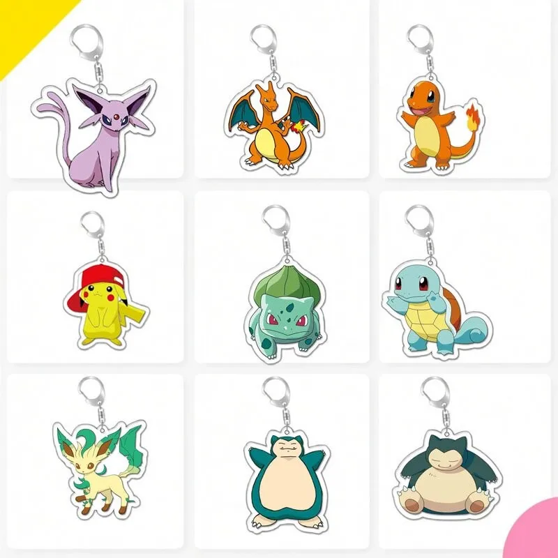 Pokemon Ins Anime Pikachu Acrylic Keychain Kawaii Charmander Bulbasaur Psyduck Eevee Schoolbag Backpack Knapsack Keychain