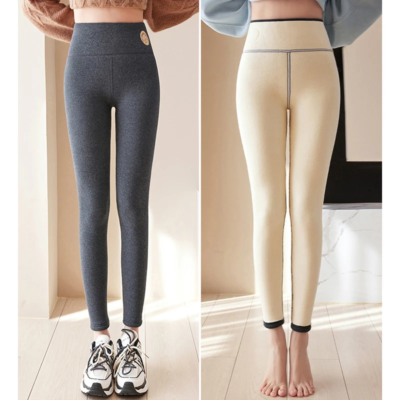 2026 Winter Thicken Plush Thermal Leggings Women Casual High Waist Tight Stretch Leggings Woman Solid Slimming Warm Cotton Pants