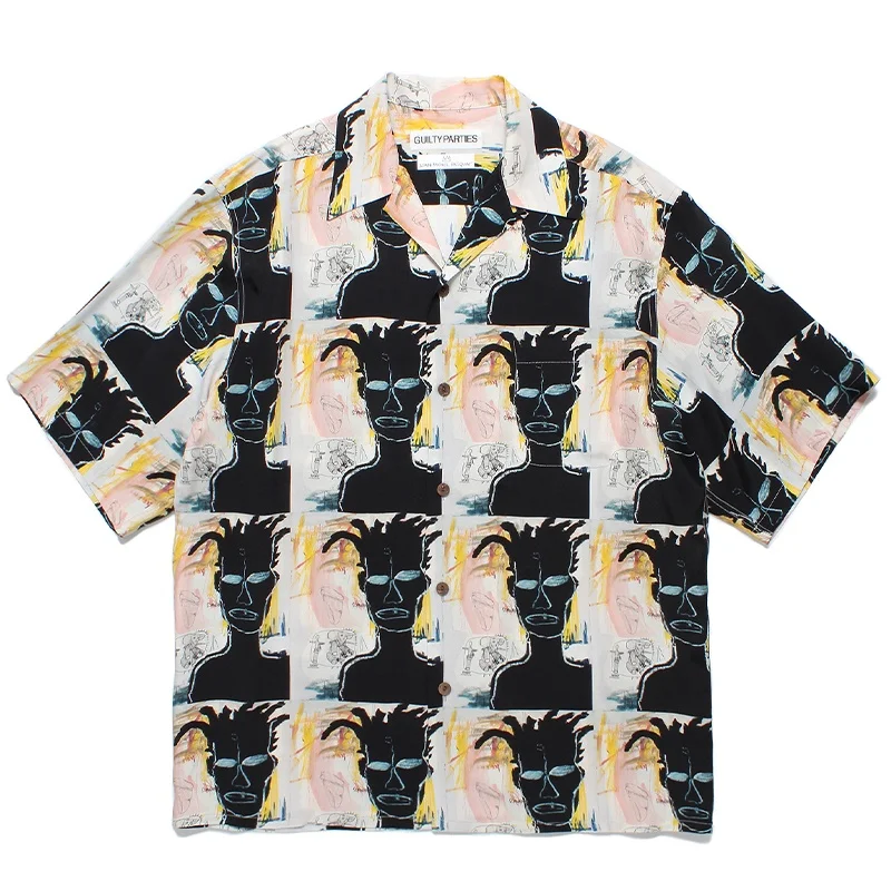 Street Vintage WACKO MAIRA Hawaii Short Sleeve Shirt Fashion Graffiti Hand-painted Pattern Summer Casual Hip Hop Brand Shirt