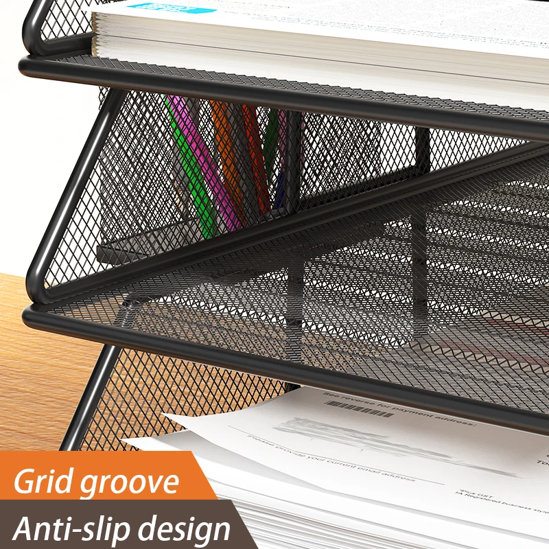 4-Tier Desk Organizer Stackable Tray Office Desk Organizer File and Desktop Holder for Paper Letter Accessories Black