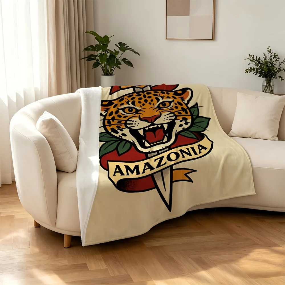 Luxury Throw Blanket Jaguar Print Jungle Theme Fleece Throw for Boho Decor Gift Amazonia Style Tropical Animal Print Living Room