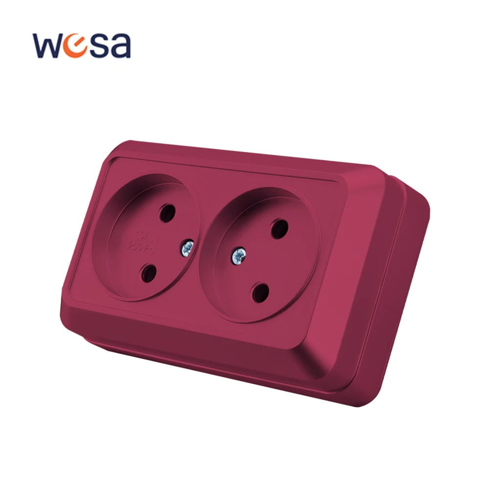 

WESA Red Wall Surface 2 Sockets Plugs Exterior Electrical Outlets Not Ground Outdoor Power Socket Flame Retardant Paint Plastic