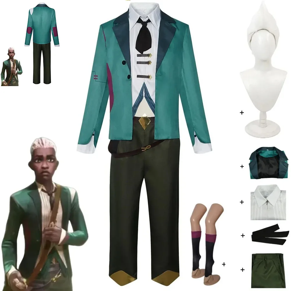 

Аниме-игра LOL Movie Arcane 2, Ekko Boy Who Shattered Time, карнавальный костюм для взрослых, мужское зеленое пальто, униформа, рубашка, парик, карнавальный костюм