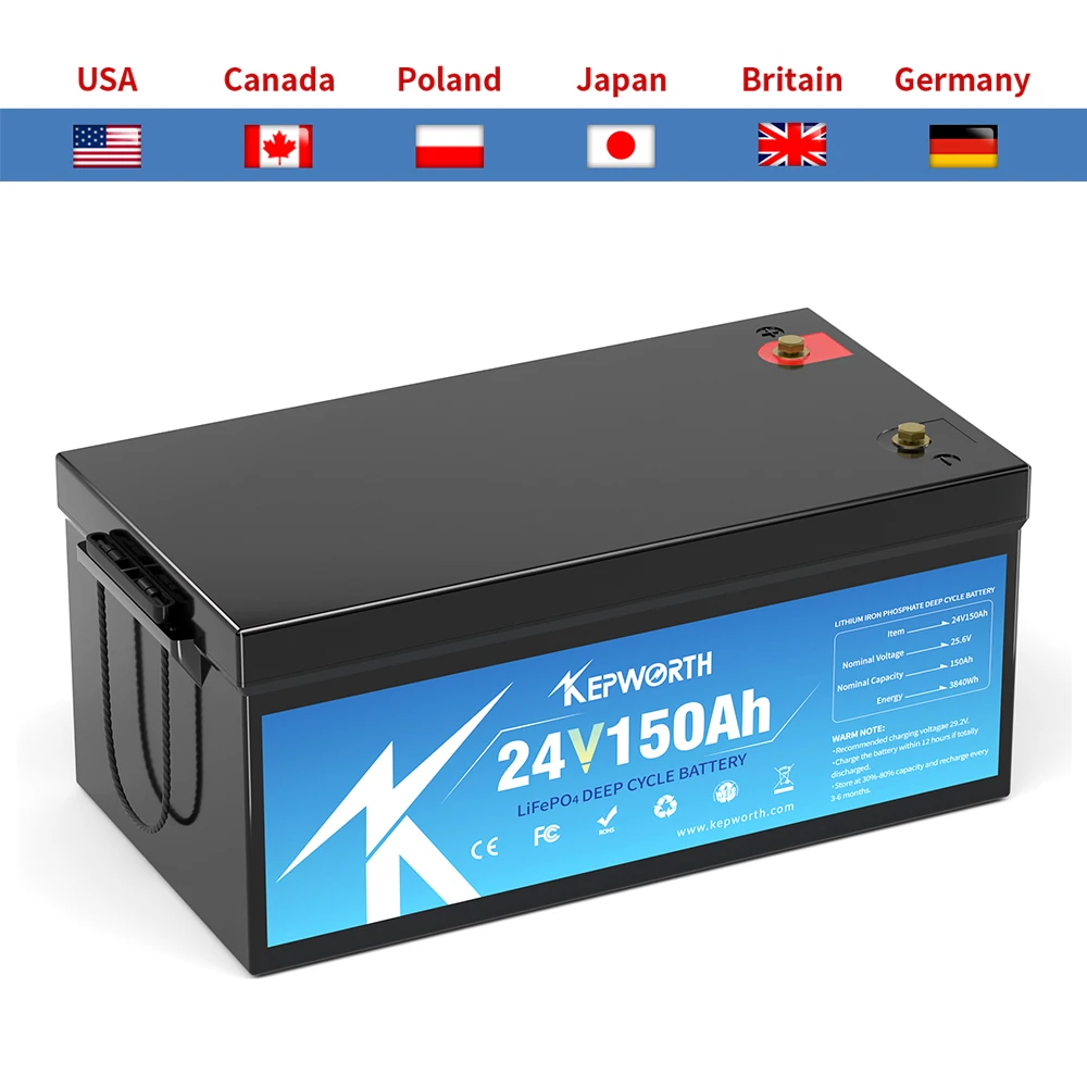 

KEPWORTH 24V 150Ah LiFeP04 Battery with Built-in BMS for RVs Solar Wind Energy Systems Scooters Tricycles Boats Camping Marine