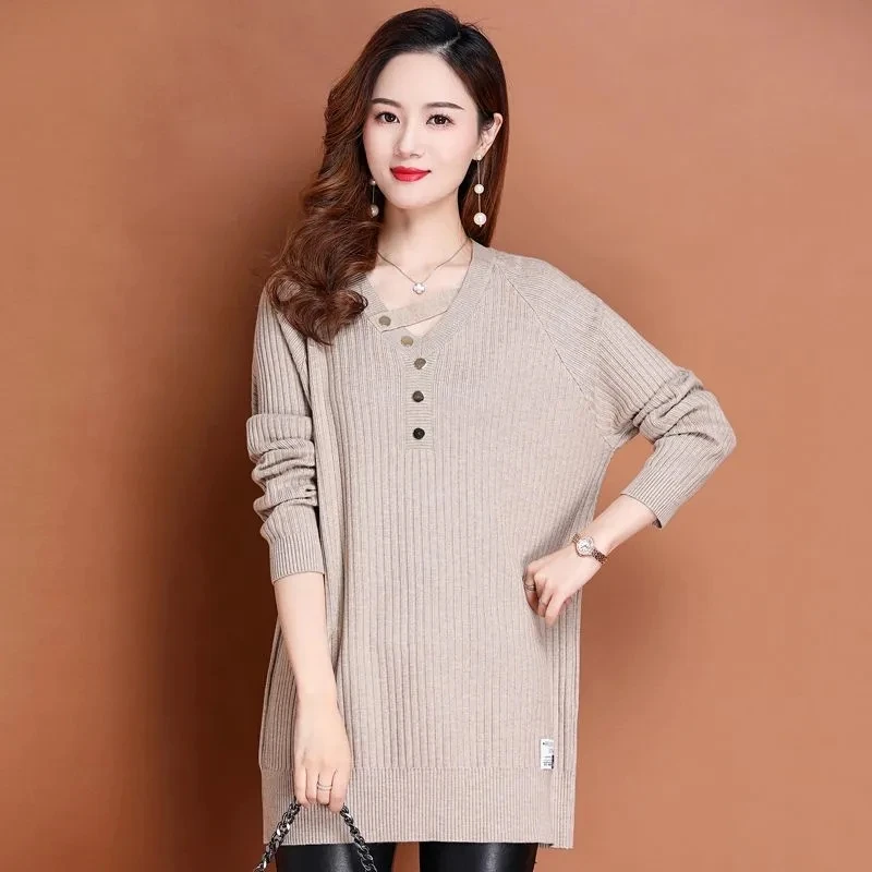 M-6XL Large Size Women Knitting Sweater And Pullover 2023 New Female Fashion High-end Mid length Wool Knitted Sweaters