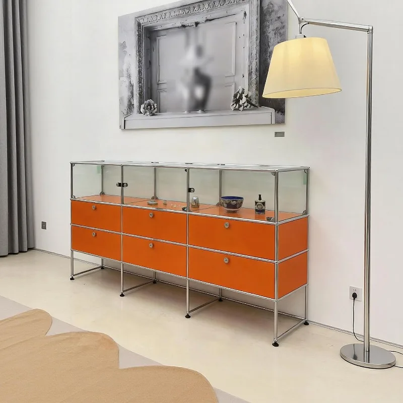 Edge cabinet module combination side cabinet antique stainless steel glass display cabinet