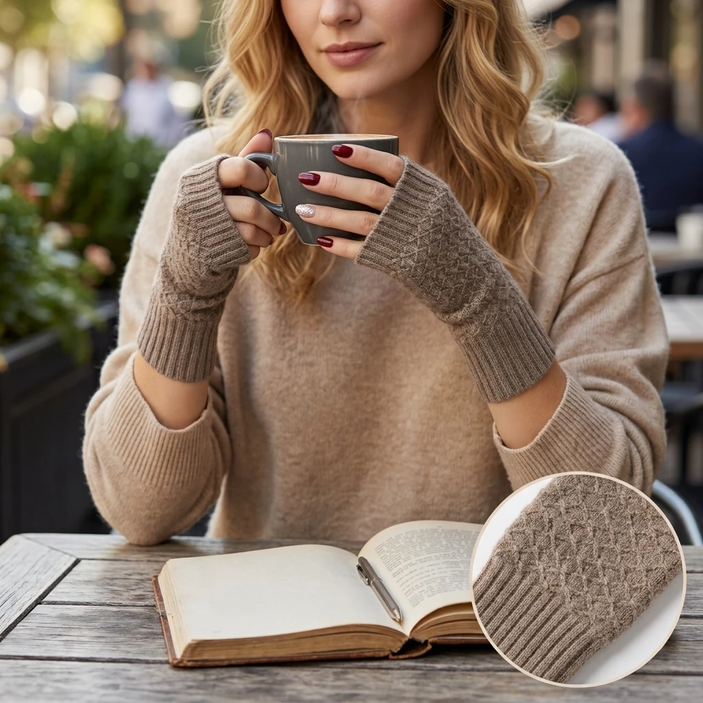 Warm Cashmere Fingerless Gloves for Writing And Cycling Winter Protection Hand Wraps Women's Autumn And Winter Cold Resistance