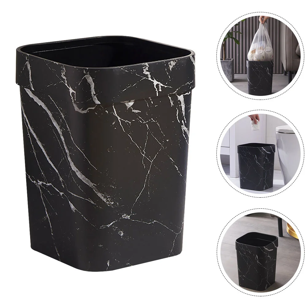 

Sliding Trash Can Marble Black Bathroom Decor Plastic Basket Office under Counter Waste Bin