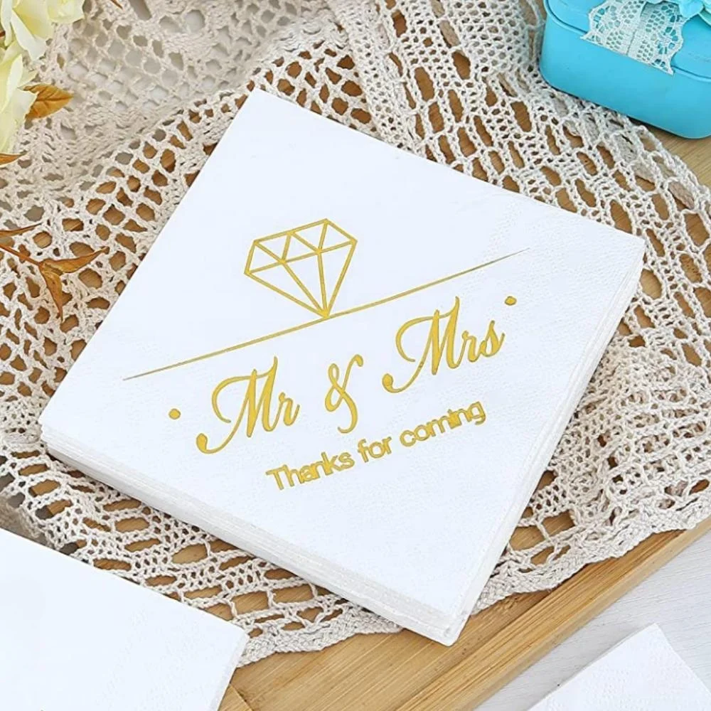 

Custom Gold Foil Wedding Napkins, Wedding Reception, Mr and Mrs, Wedding Cocktail Napkins, Beverage Dessert, 50Pcs