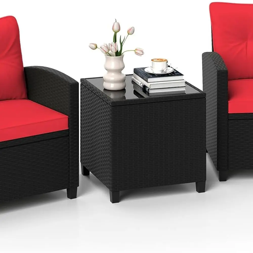 

Patio Furniture Set, Wicker Conversation Set Outdoor Chairs with Cushions, Glass Coffee Table, Rattan Bistro Set for Front Porch