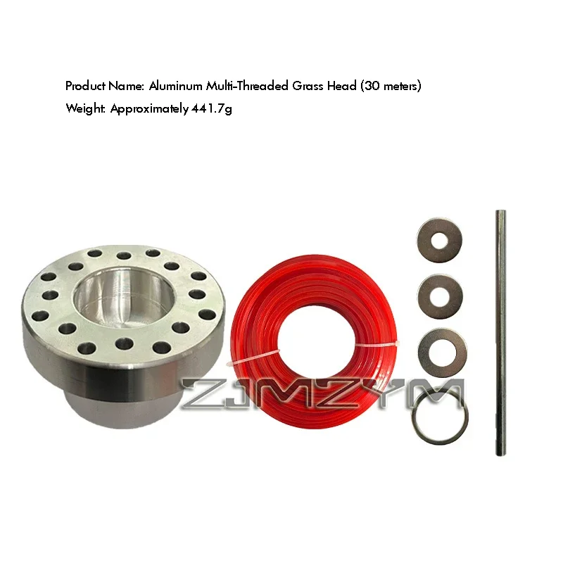 Aluminum Alloy Trimming Head with Red 30M Square Lawn Rope Multi-hole Porous Lawn Grass Head For Garden Power Tool Accessories