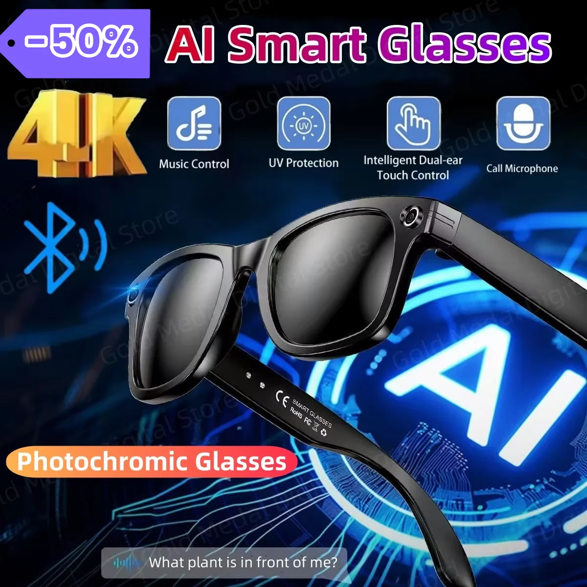 Für Xiaomi 4K AI Smart Gläser Chat GPT HD Kamera Bluetooth Anruf Sprach Assistent Musik Player Übersetzen Photochrome Gläser