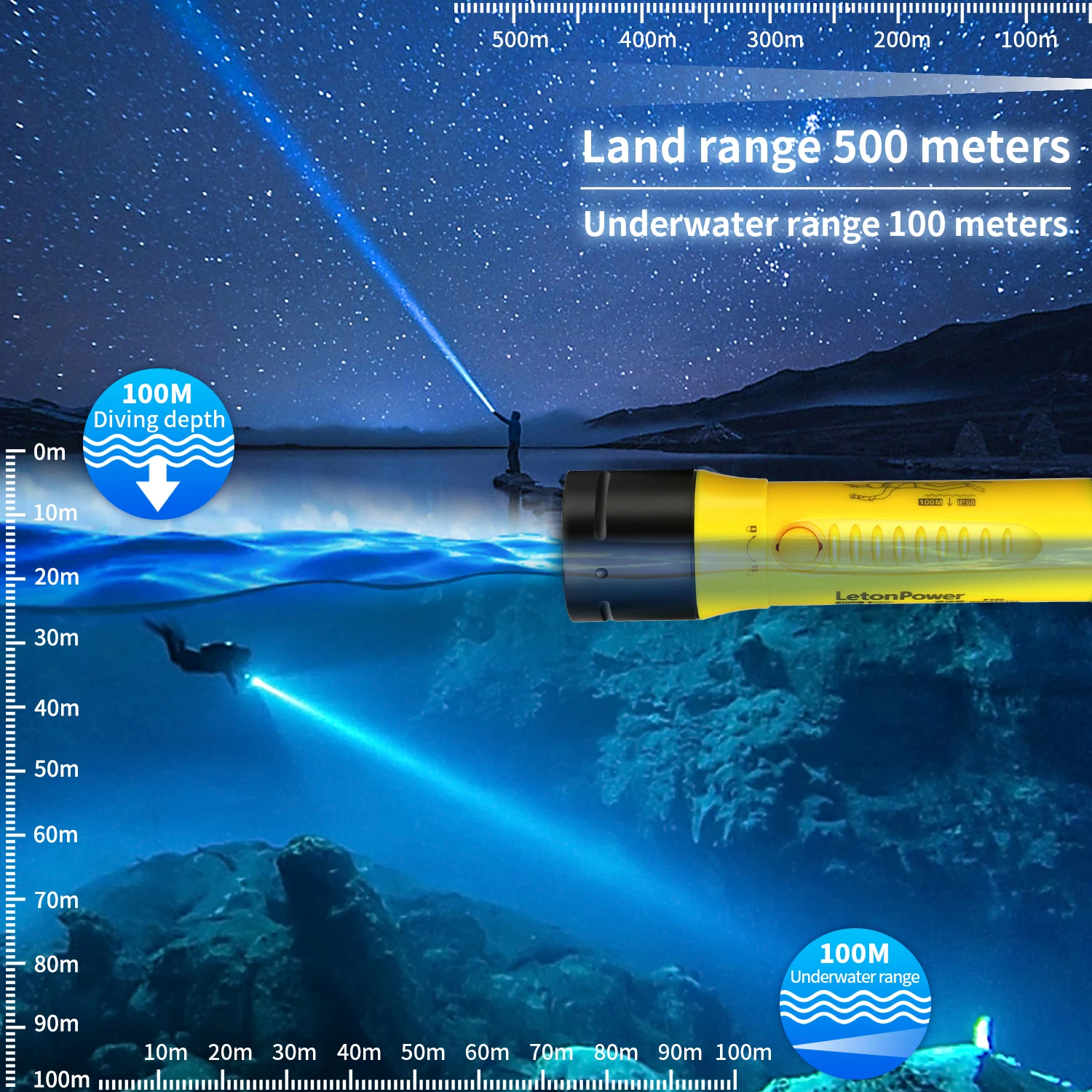 Latarka do nurkowania 3000 lm CERR LED focus długa wodoodporna nocna łowienie ryb podwodnych IPX8 na zewnątrz pod wodą silne penetrati